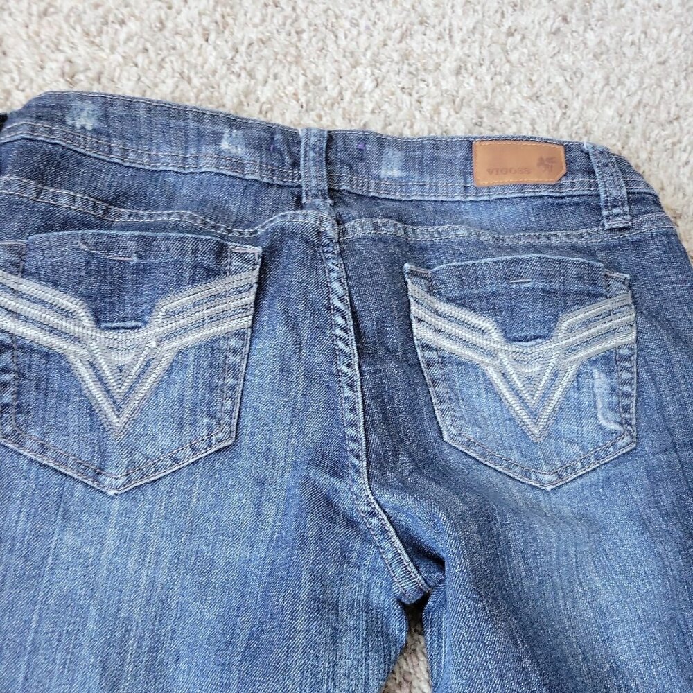 Vigoss Capri Jeans Womens 7 Distressed Embroidered Dark Wash Denim - Picture 9 of 9